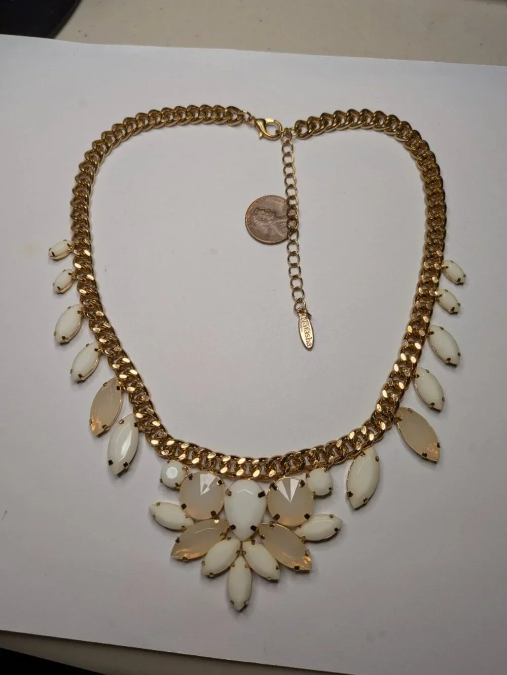 Natasha Gold Tone Curb Chain Necklace with White Stones